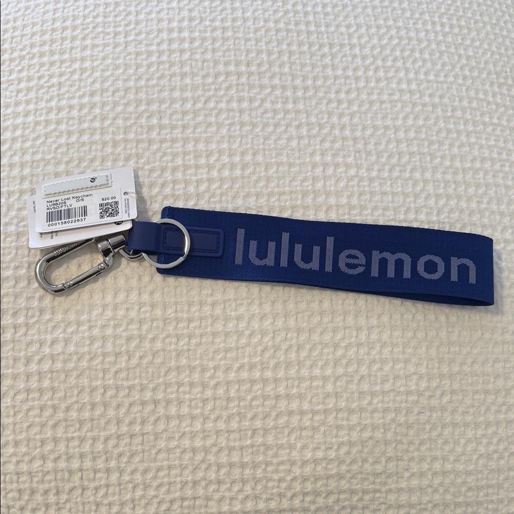 lululemon athletica Blue Logo Wristlet Keychain with Silver Hardware